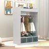 Kids Costume Organizer, Costume Rack, Kids Armoire, Open Hanging Armoire Closet with Mirror-WHITE