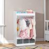 Kids Costume Organizer, Costume Rack, Kids Armoire, Open Hanging Armoire Closet with Mirror-WHITE