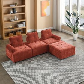 L-Shape Modular Sectional Sofa, DIY Combination, Chenille (Color: Red)