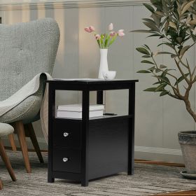 Transitional Nightstand with USB Charging Station, Wooden End Table Bedside Table, 2-Drawer Home&Kitchen Storage Cabinet (Color: black)